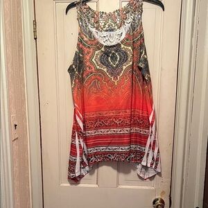 Monroe & Main Red and Black Patterned Blouse